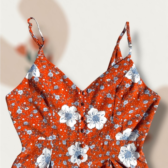 Forever 21 Orange Floral Spaghetti-Strap Jumpsuit - Picture 3 of 8